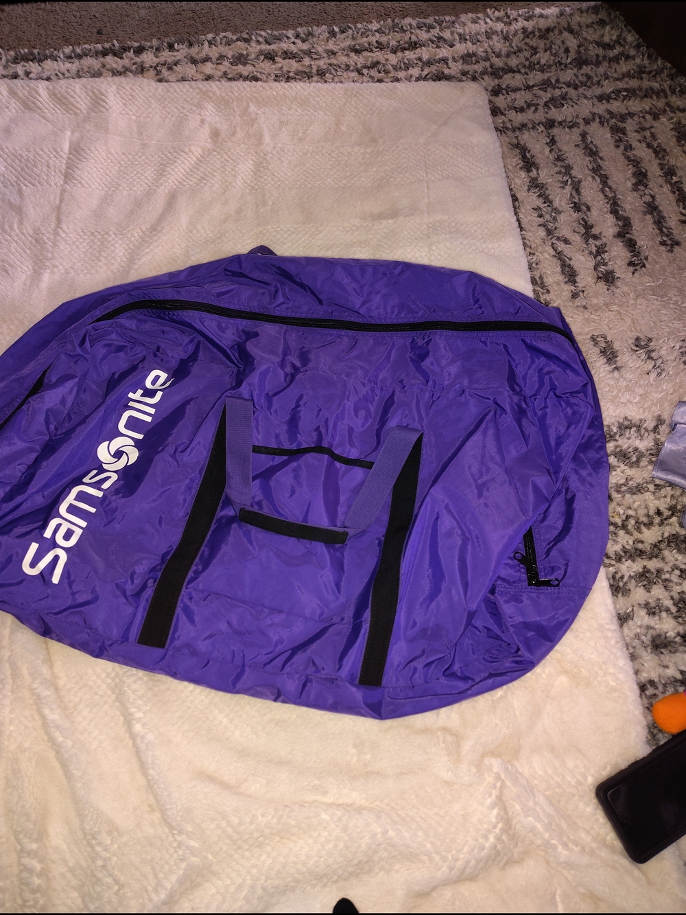Samsonite Purple Duffel Bag with Black Straps